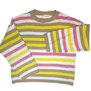 Vicolo Striped Dopamine Crew Neck Boxy Sweater - Chashmere Angora Wool Blend M